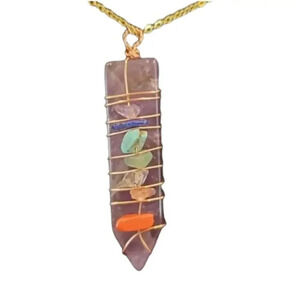 Large Purple Amethyst Wire Wrapped Chakra Pendant Necklace
